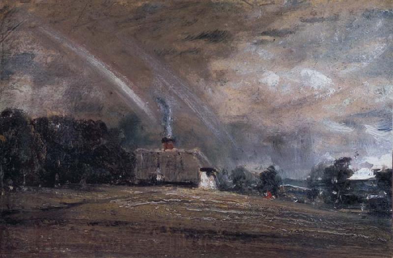 John Constable Landscape study,cottage and rainbow Norge oil painting art